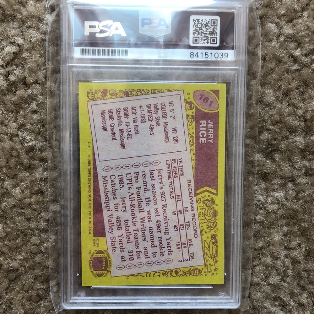 JERRY RICE 1986 TOPPS ROOKIE REPRINT W/SIGNED AUTOGRAPH PSA DNA AUTHENTIC AUTO - Picture 3 of 3